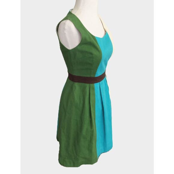 Tabitha Fit & Flare Mini Dress Color Block Multicolor 100% Cotton Sleeveless 0 - Picture 3 of 5